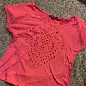 Juniors Pink Heart Cutout T-Shirt